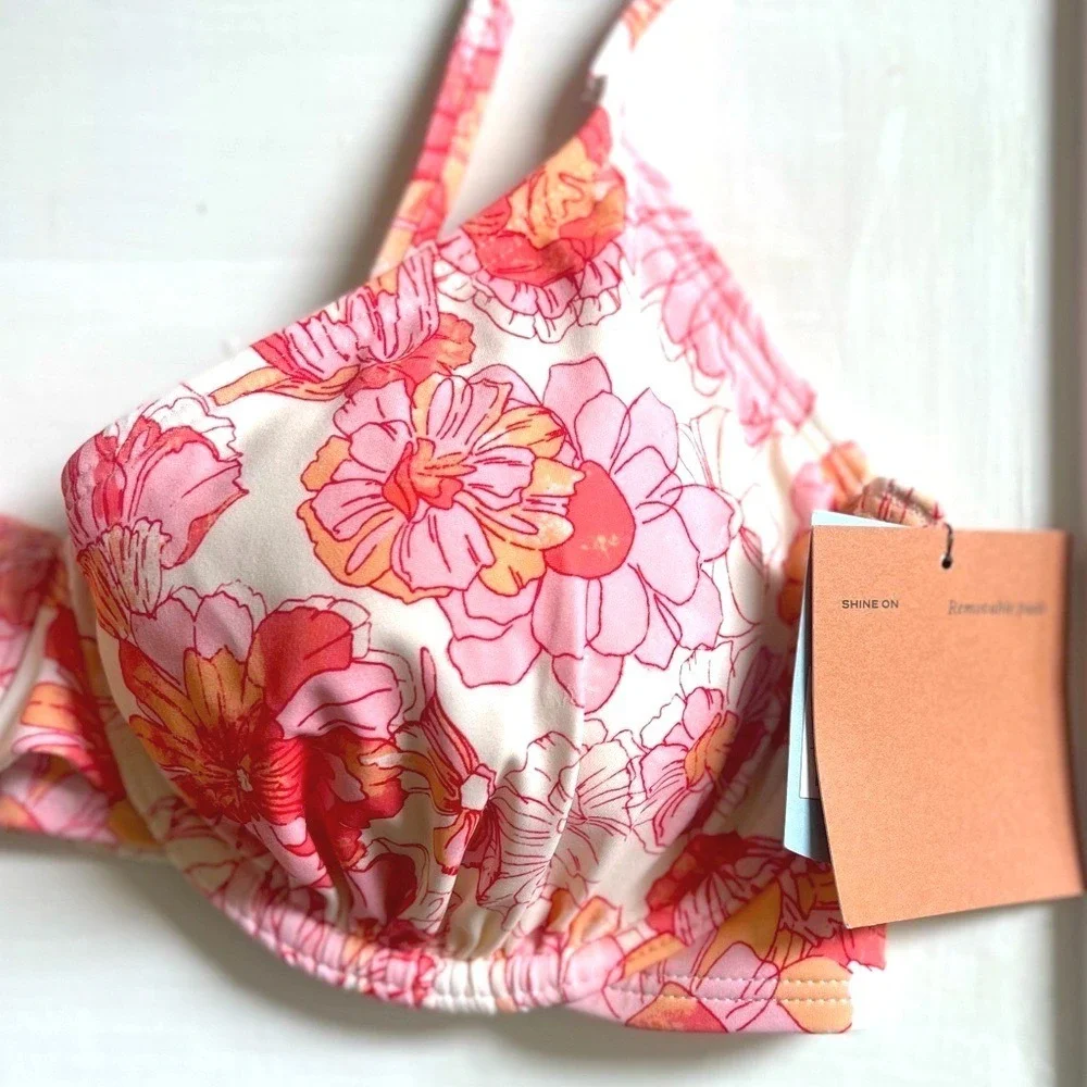 Shade & Shore Underwire Bikini Swim Top Womens 34D Pink Floral Stretchy NWT - Picture 4 of 11